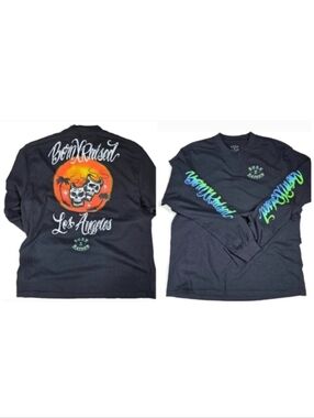 Born X Raised Smile Now Cry Later Long Sleeve Tee Black Orange T-Shirt Large